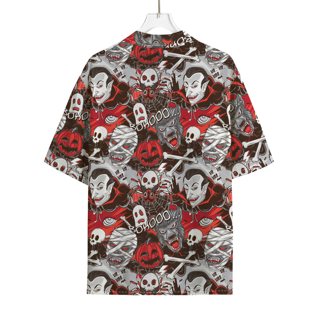 Halloween Monsters Pattern Print Rayon Hawaiian Shirt