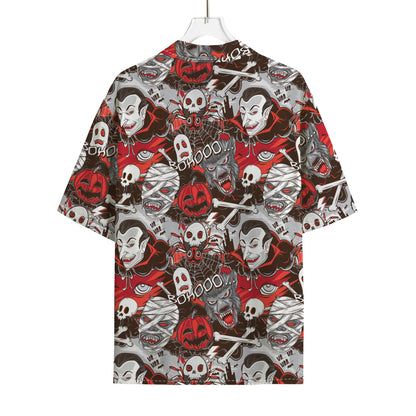 Halloween Monsters Pattern Print Rayon Hawaiian Shirt