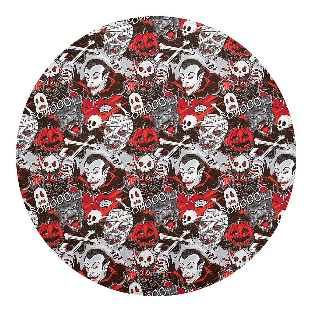 Halloween Monsters Pattern Print Round Blanket