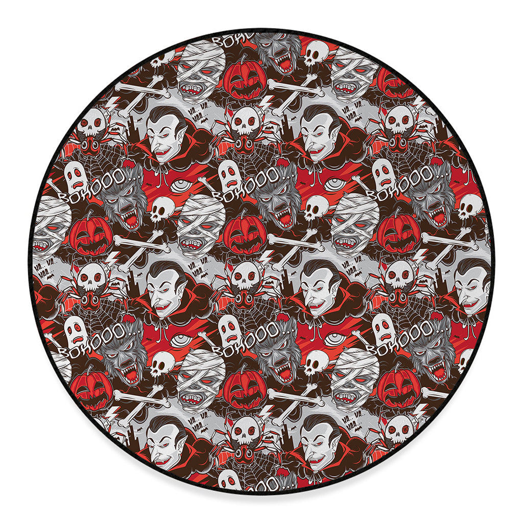 Halloween Monsters Pattern Print Round Floor Mat