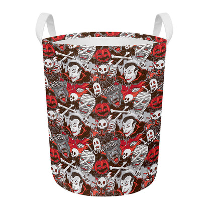 Halloween Monsters Pattern Print Round Laundry Basket