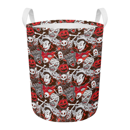 Halloween Monsters Pattern Print Round Laundry Basket