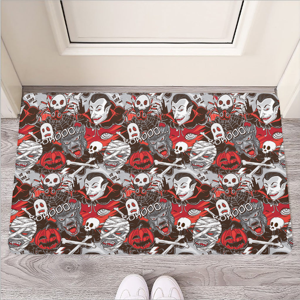 Halloween Monsters Pattern Print Rubber Doormat