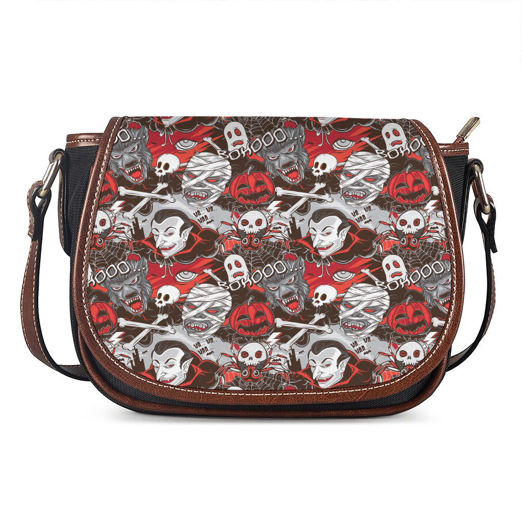 Halloween Monsters Pattern Print Saddle Bag