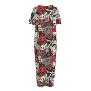 Halloween Monsters Pattern Print Short Sleeve Long Nightdress