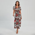 Halloween Monsters Pattern Print Short Sleeve Maxi Dress