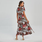 Halloween Monsters Pattern Print Short Sleeve Maxi Dress