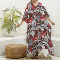 Halloween Monsters Pattern Print Silk V-Neck Kaftan Dress