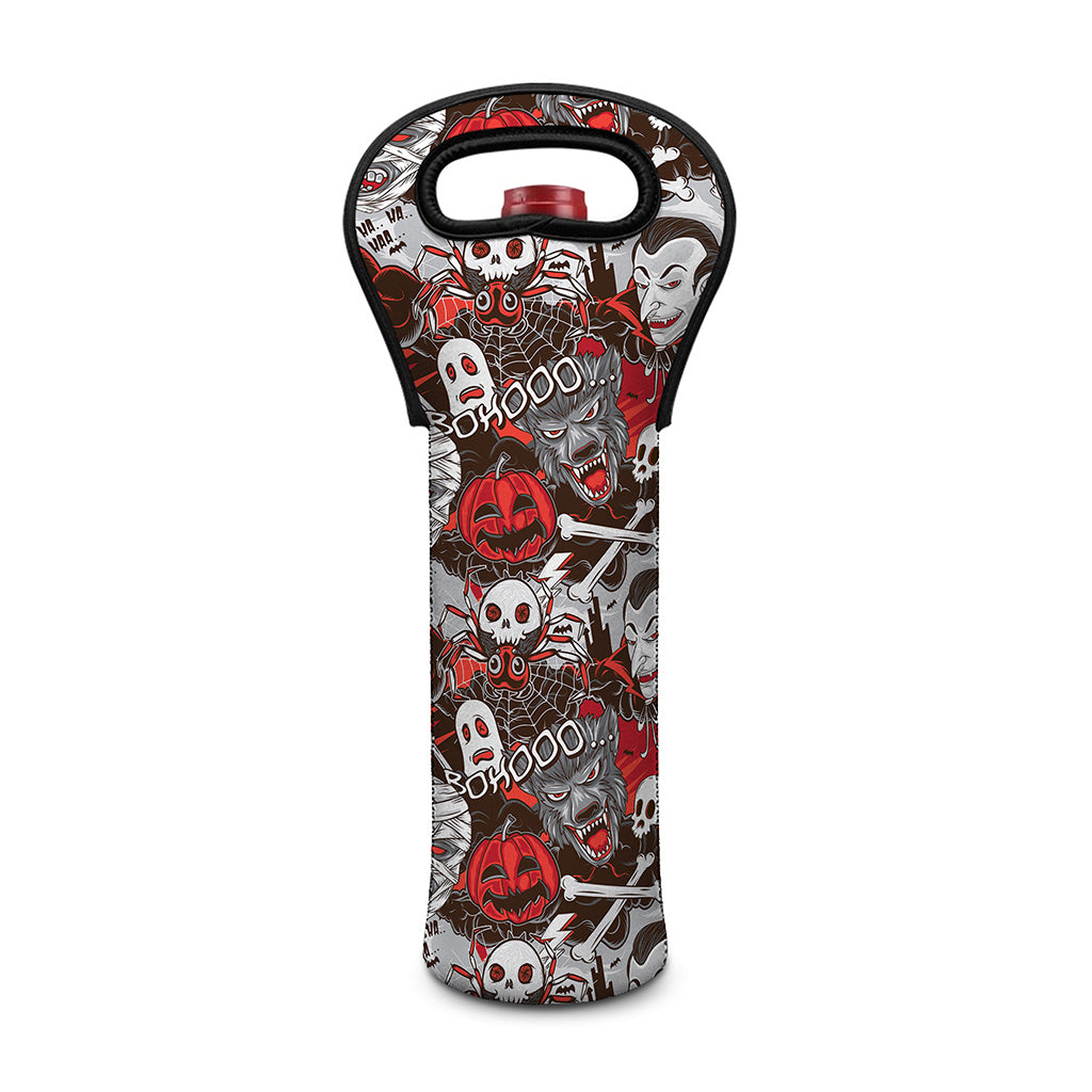 Halloween Monsters Pattern Print Single Neoprene Wine Tote