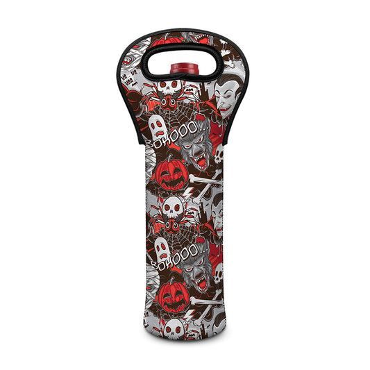 Halloween Monsters Pattern Print Single Neoprene Wine Tote