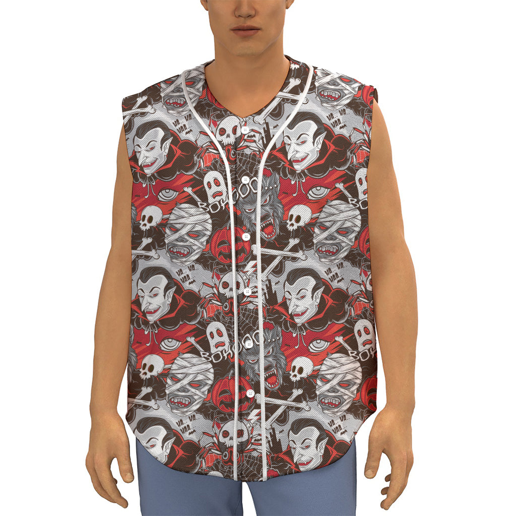 Halloween Monsters Pattern Print Sleeveless Baseball Jersey