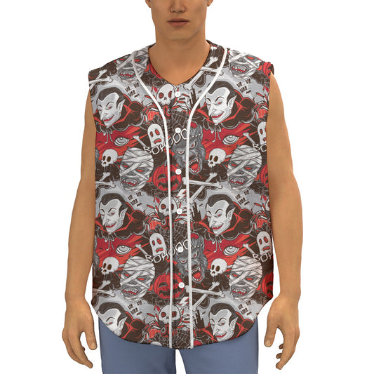 Halloween Monsters Pattern Print Sleeveless Baseball Jersey