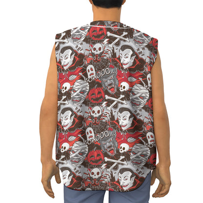Halloween Monsters Pattern Print Sleeveless Baseball Jersey