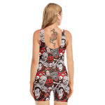 Halloween Monsters Pattern Print Sleeveless One Piece Swimsuit
