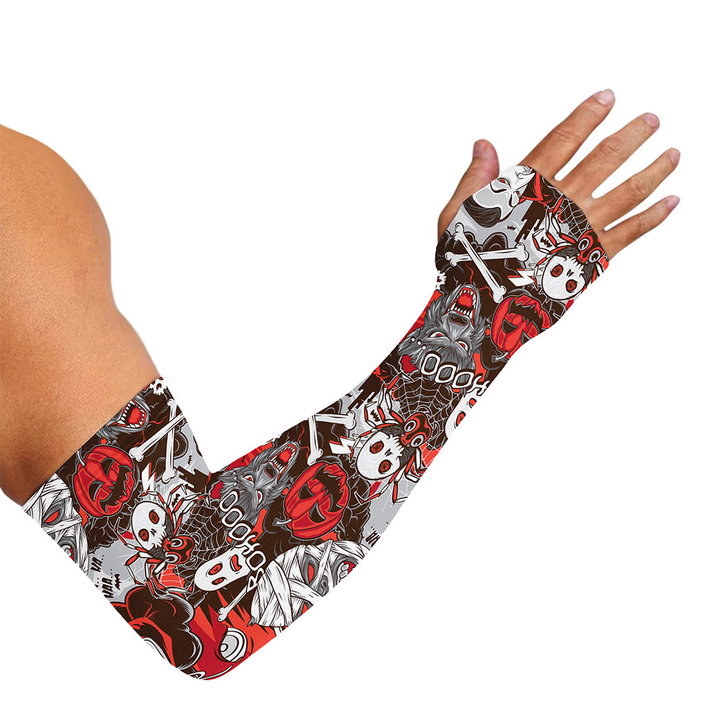 Halloween Monsters Pattern Print Sun Protection Arm Sleeves