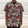 Halloween Monsters Pattern Print Textured Short Sleeve Shirt