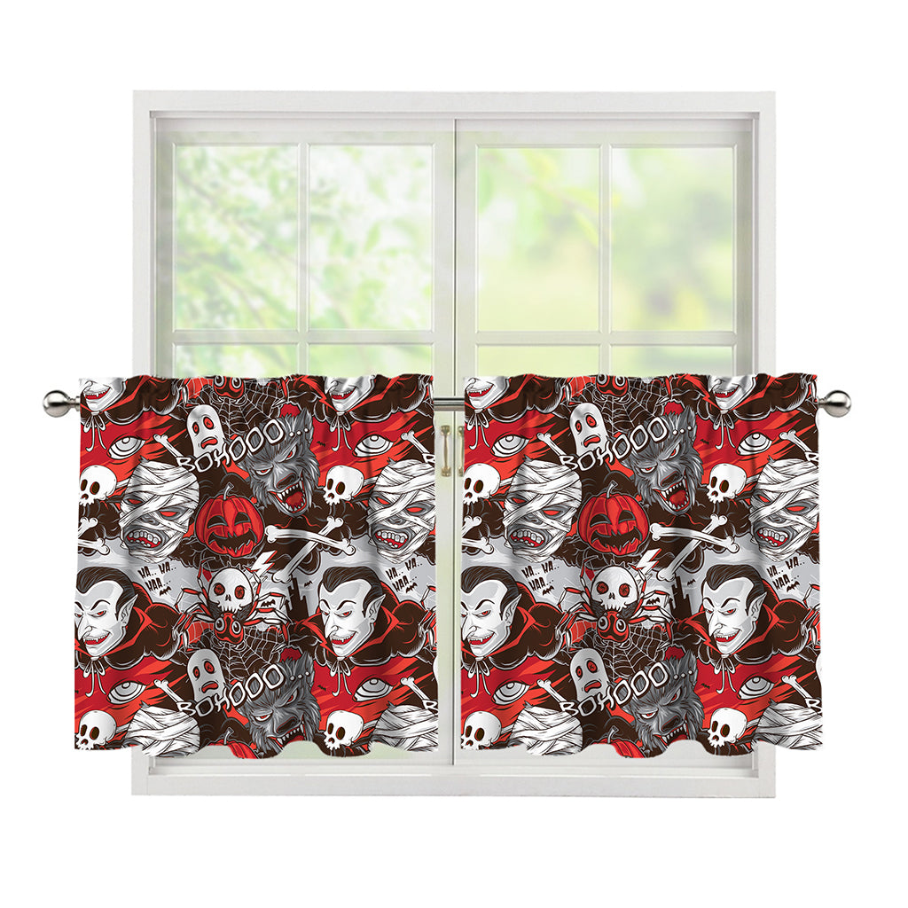 Halloween Monsters Pattern Print Tier Curtains