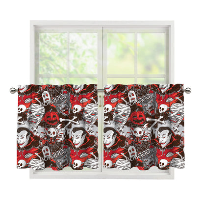Halloween Monsters Pattern Print Tier Curtains