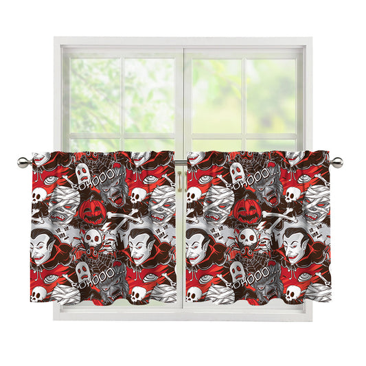 Halloween Monsters Pattern Print Tier Curtains