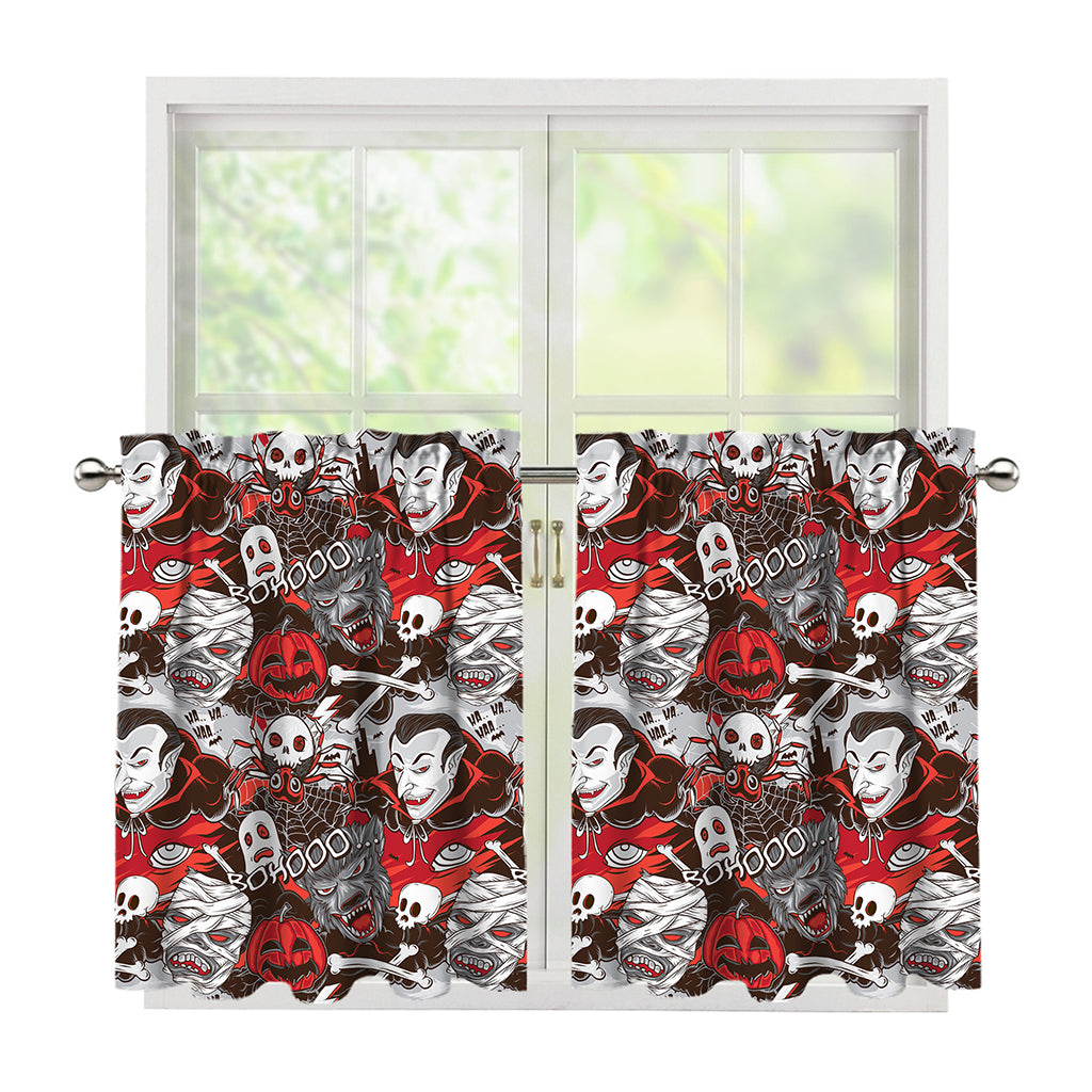 Halloween Monsters Pattern Print Tier Curtains