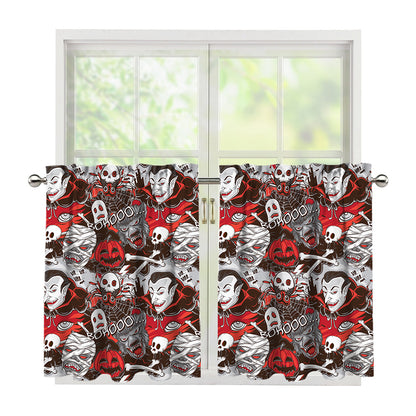 Halloween Monsters Pattern Print Tier Curtains
