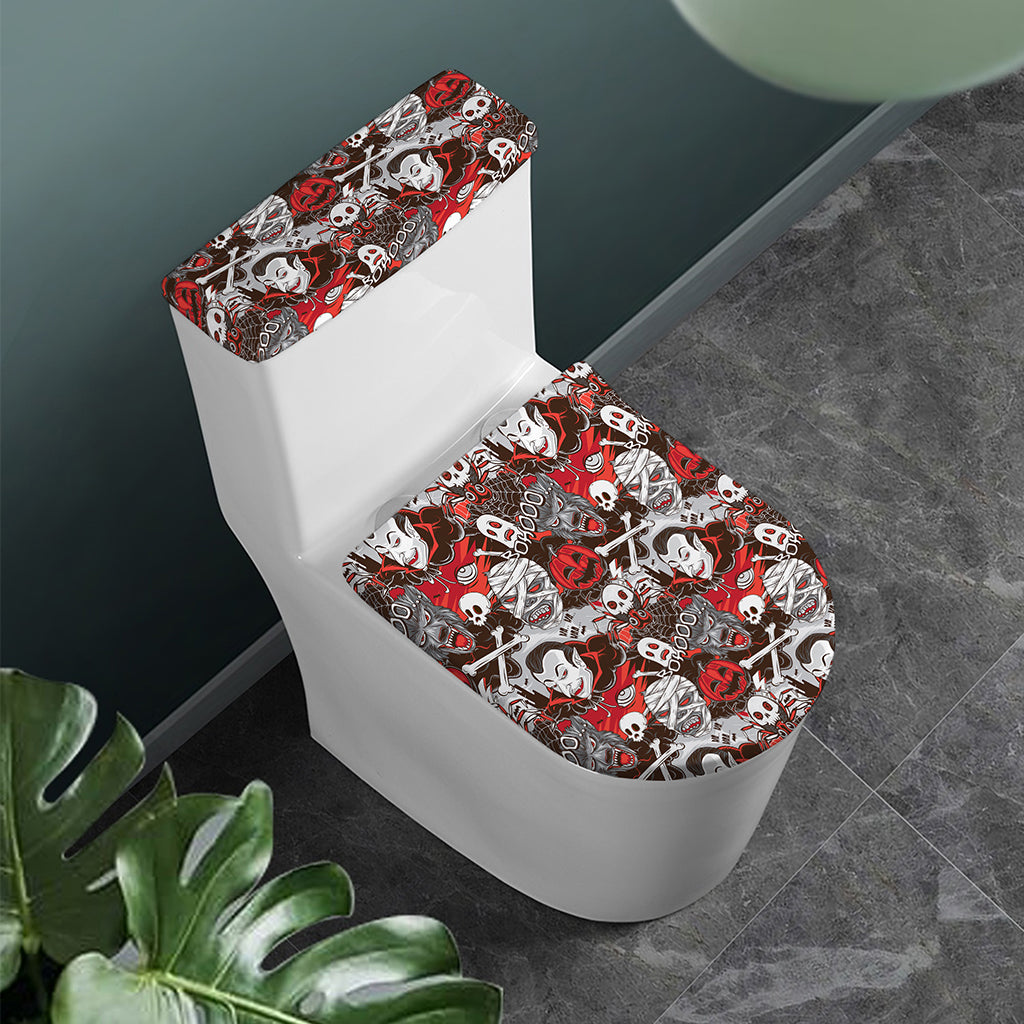 Halloween Monsters Pattern Print Toilet Lid And Tank Cover Set