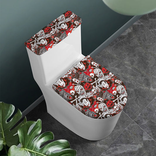 Halloween Monsters Pattern Print Toilet Lid And Tank Cover Set