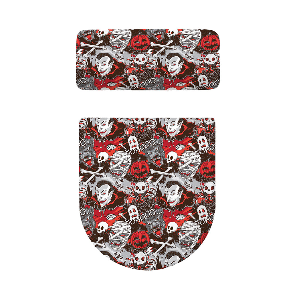 Halloween Monsters Pattern Print Toilet Lid And Tank Cover Set