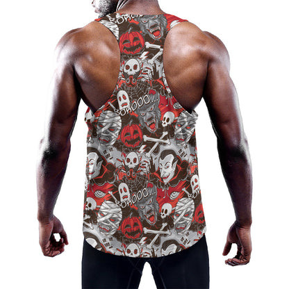 Halloween Monsters Pattern Print Training Tank Top