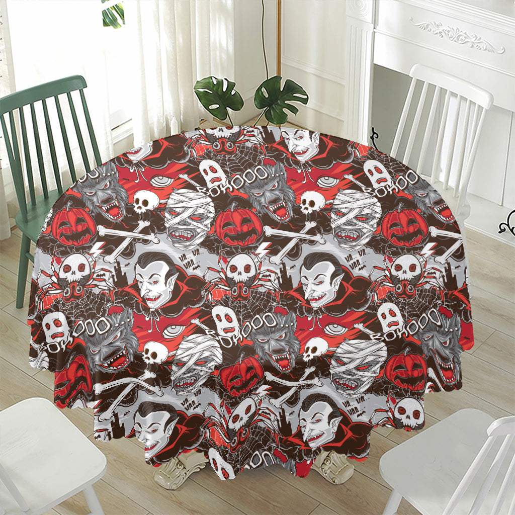 Halloween Monsters Pattern Print Waterproof Round Tablecloth