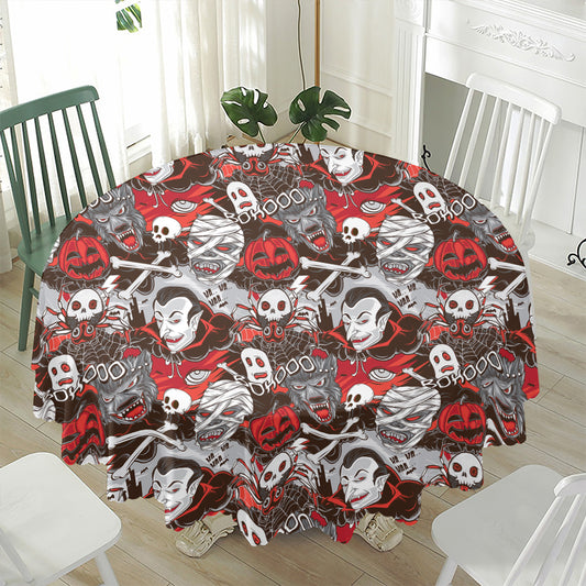 Halloween Monsters Pattern Print Waterproof Round Tablecloth