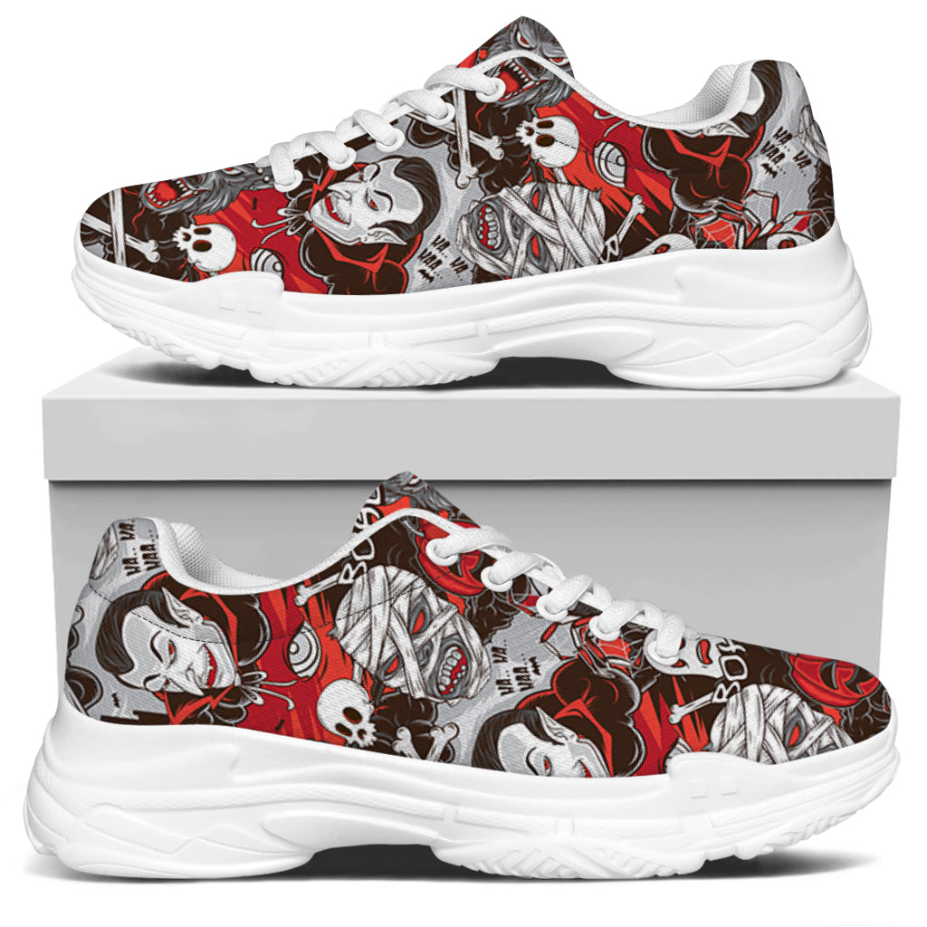 Halloween Monsters Pattern Print White Chunky Shoes