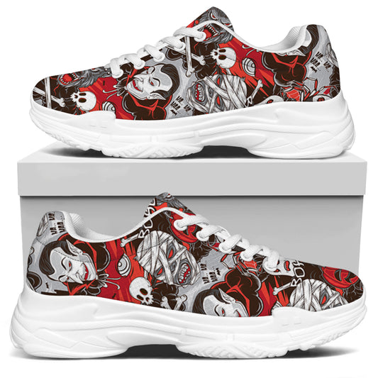 Halloween Monsters Pattern Print White Chunky Shoes