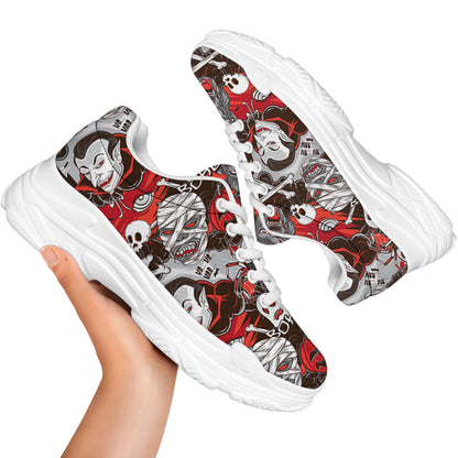 Halloween Monsters Pattern Print White Chunky Shoes