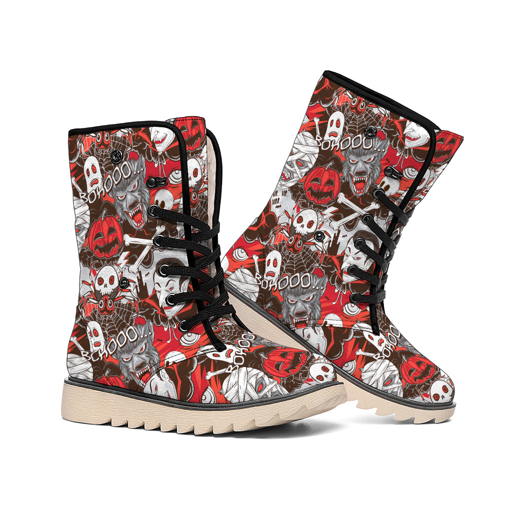 Halloween Monsters Pattern Print Winter Boots