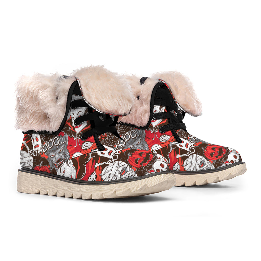 Halloween Monsters Pattern Print Winter Boots