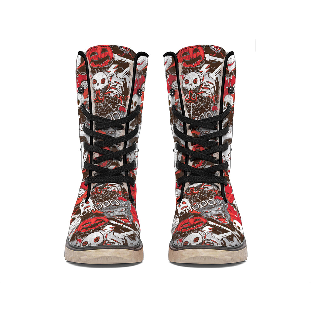 Halloween Monsters Pattern Print Winter Boots