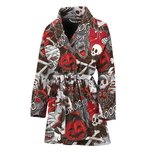 Halloween Monsters Pattern Print Women's Bathrobe