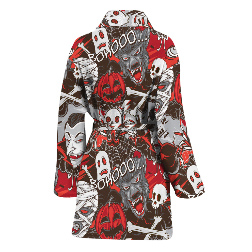 Halloween Monsters Pattern Print Women's Bathrobe