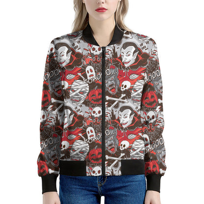 Halloween Monsters Pattern Print Women's Bomber Jacket