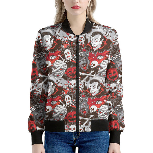 Halloween Monsters Pattern Print Women's Bomber Jacket