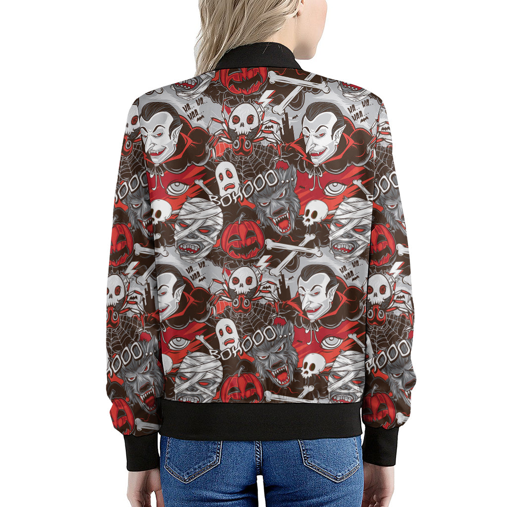 Halloween Monsters Pattern Print Women's Bomber Jacket