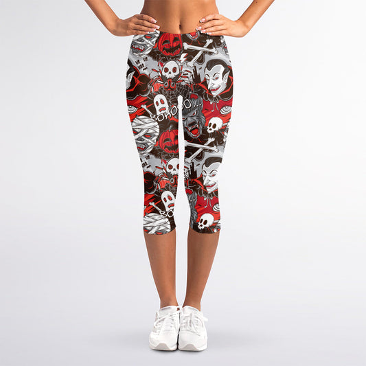 Halloween Monsters Pattern Print Women's Capri Leggings