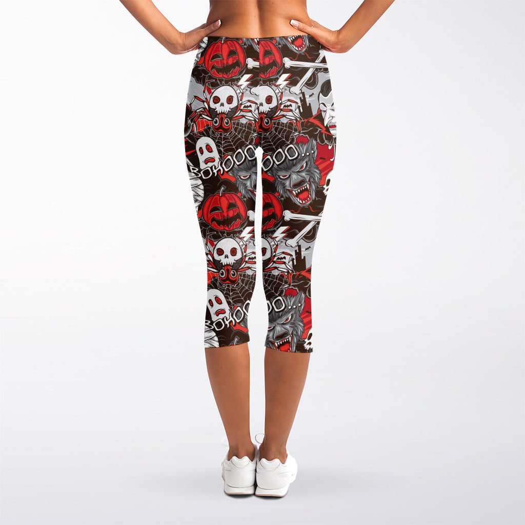 Halloween Monsters Pattern Print Women's Capri Leggings