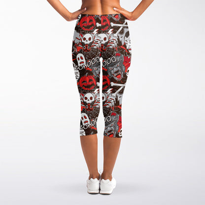 Halloween Monsters Pattern Print Women's Capri Leggings