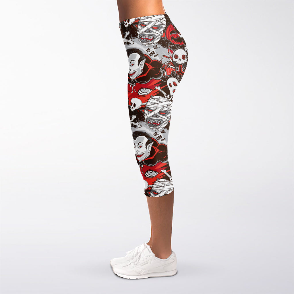 Halloween Monsters Pattern Print Women's Capri Leggings