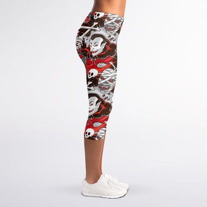 Halloween Monsters Pattern Print Women's Capri Leggings