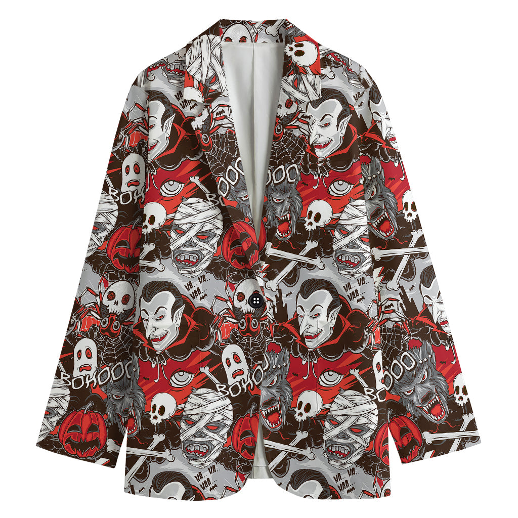 Halloween Monsters Pattern Print Women's Cotton Blazer
