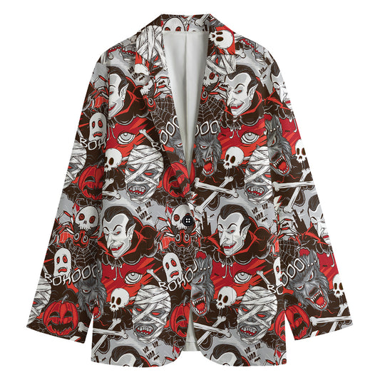 Halloween Monsters Pattern Print Women's Cotton Blazer