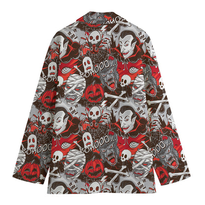 Halloween Monsters Pattern Print Women's Cotton Blazer
